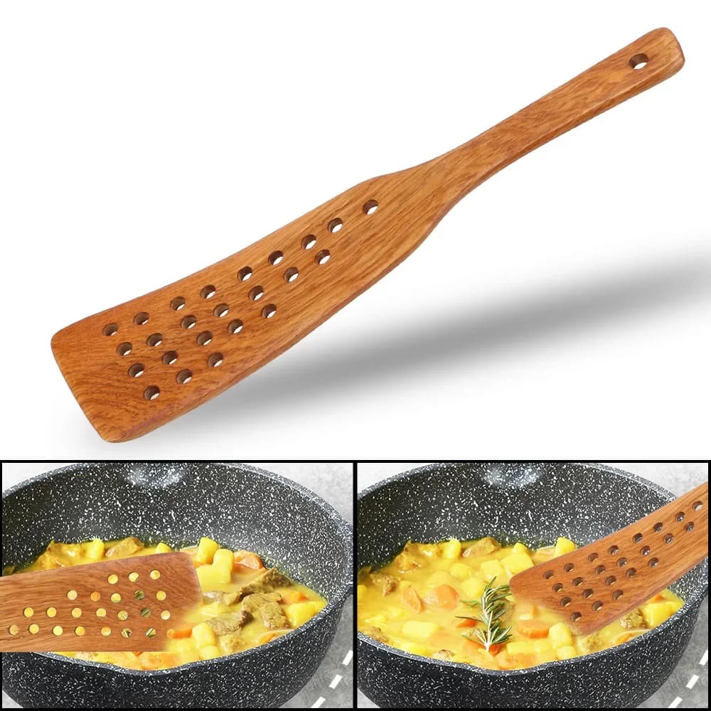 Spatola per bistecche per friggere Pala con filtro Padella antiaderente Spatola in legno 24 fori Utensile da cucina Accessori da cucina