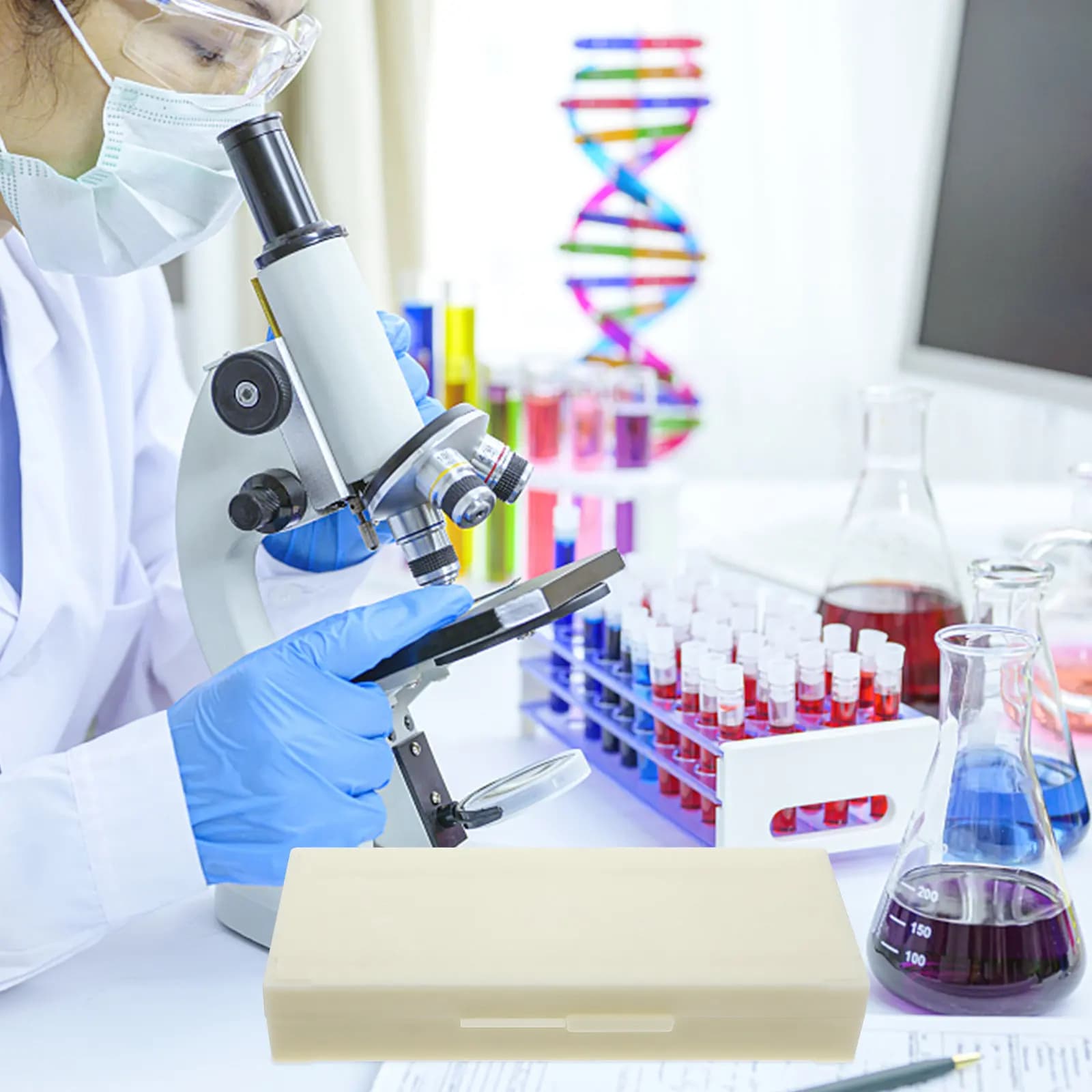 Scatola di Stoccaggio Professionale a 50 Scomparti per Vetrini Microscopici, Slot Numerati con Chiusura Sicura per Conservazione Scientifica dei Vetrini