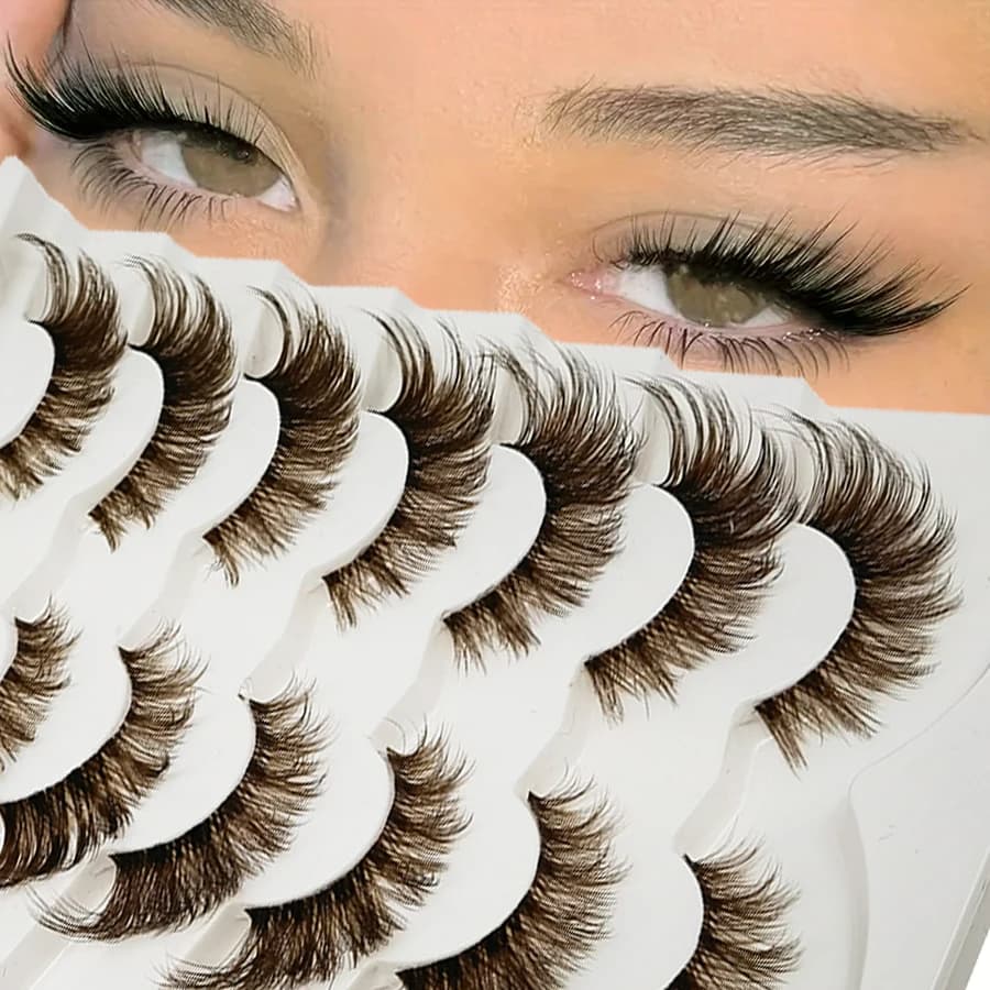 7 paia di ciglia finte marroni con stelo trasparente, ciglia finte 8D soffici occhi di volpe artificiale, trucco occhi naturale e vivido