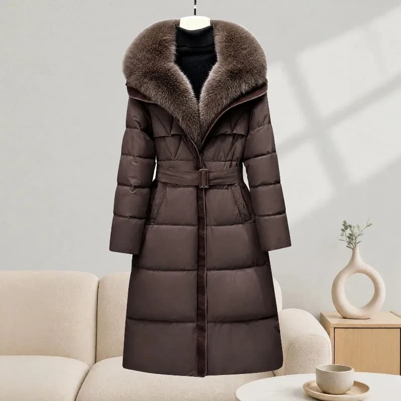 2026 Fashion Big Fur Collar Winter Coat Women's X-long Parkas Cotton-padded Jacket Thicken Warm Coats Slim Streetwear Outerwear