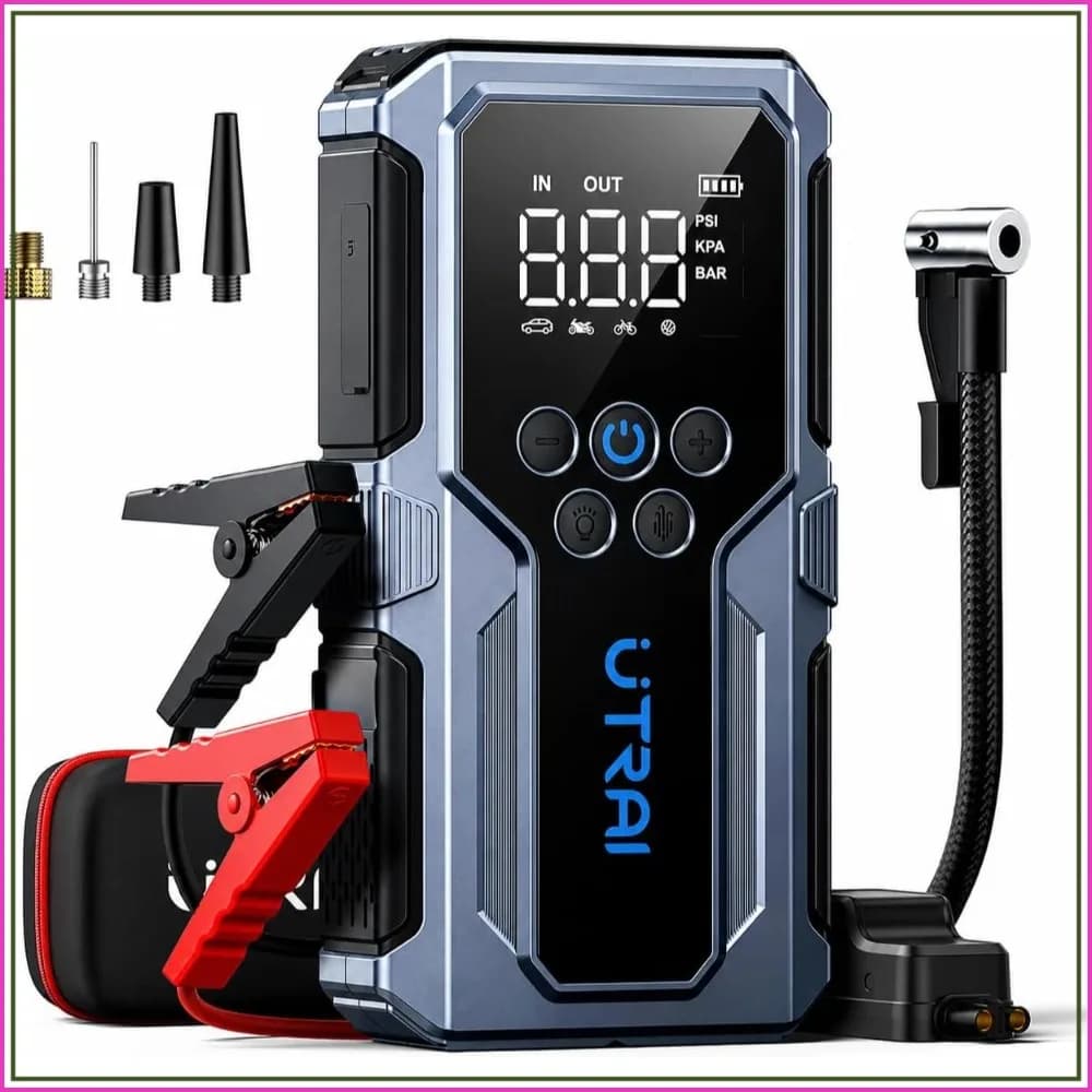 4000A Jump Starter with Air Compressor, 150PSI Tire Inflator, 18W Fast Charge, Emergency Light, 12V Jump Box for 8.5L Gas & 6.5L Diesel Engines, Storage Case