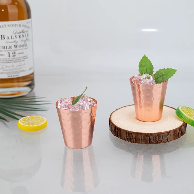 Bicchiere da colpo in rame puro da 60 ml, metallo martellato, whisky, vodka, tequila, per set regalo da bar di casa, tazza da mulo di Mosca, dimensioni 2 once
