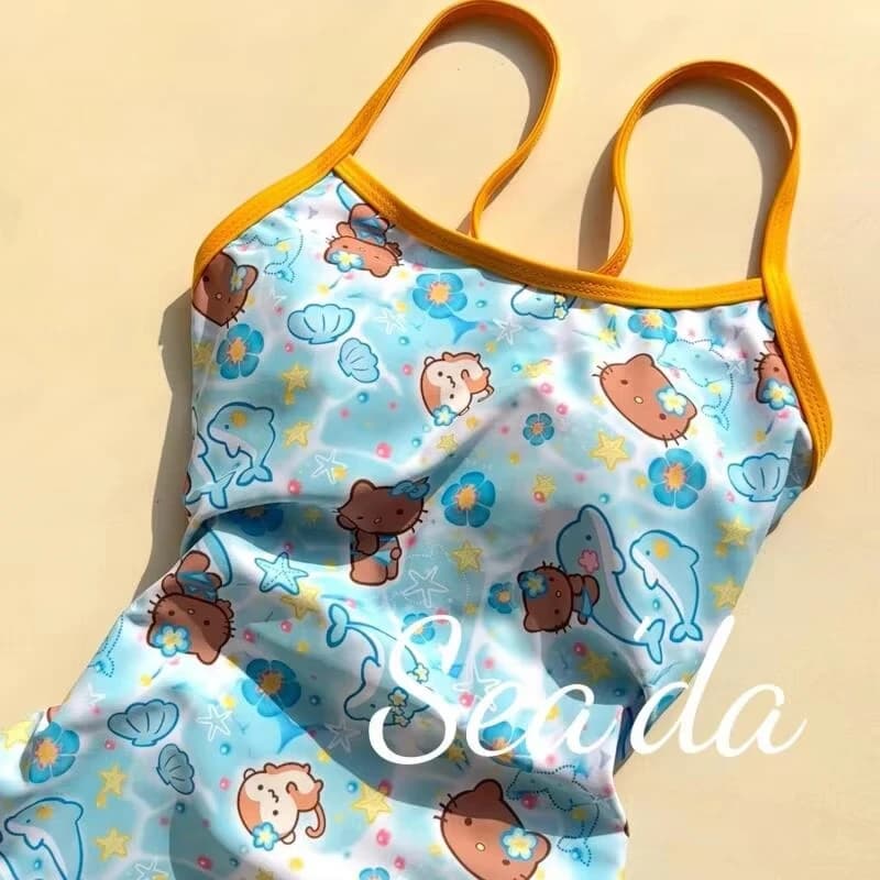 Costume da bagno intero da donna Kawaii Sanrio Hello Kitty, bikini a triangolo con stampa cartoon, alla moda e carino