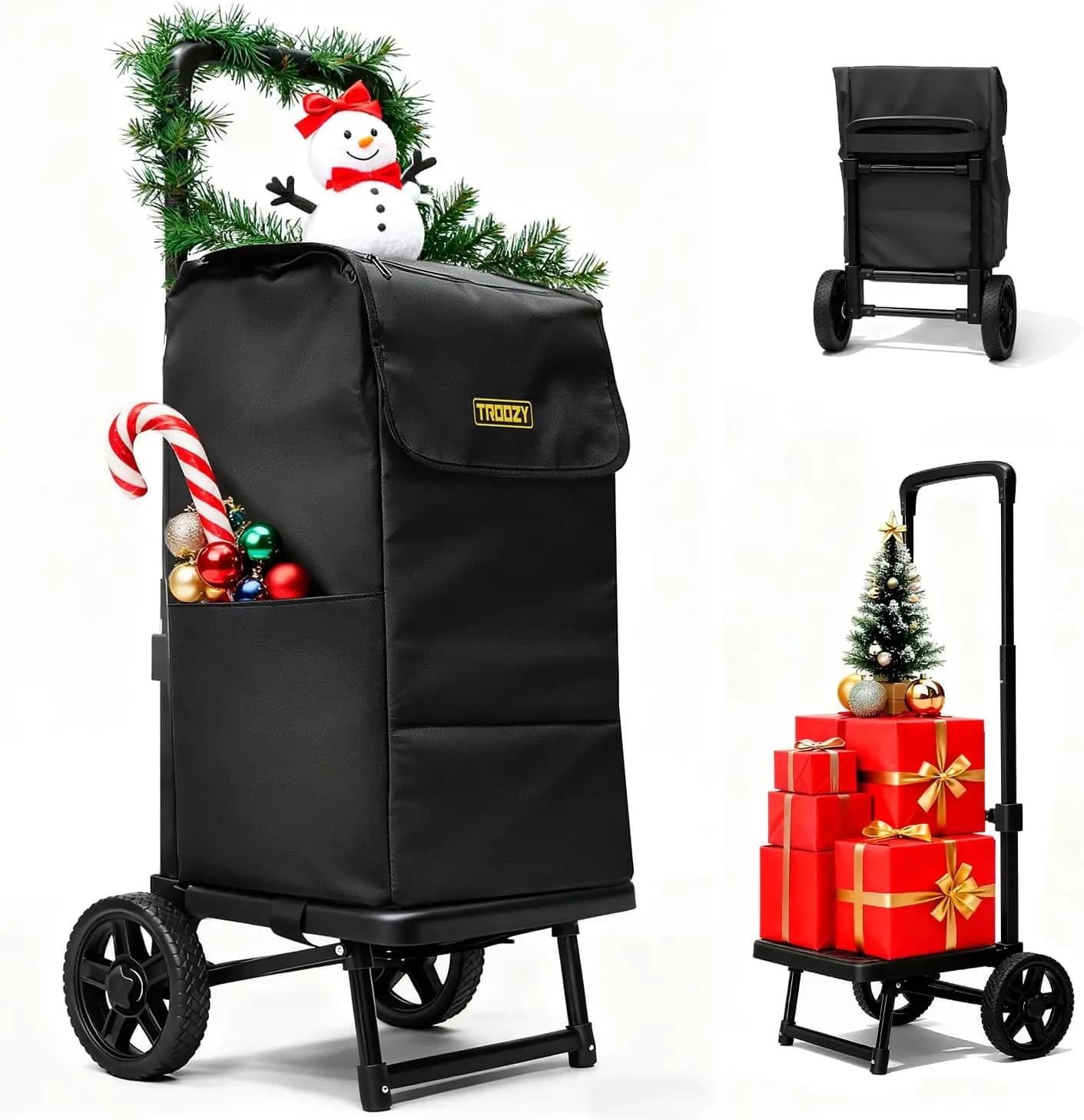 Foldable 2-in-1 shopping cart with wheels, removable waterproof bag, full platform, 150 kg scales for spending and laundry