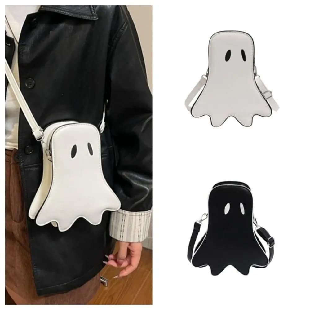 Reusable Cartoon Halloween Ghost Bag Zipper PU Leather Shoulder Bag Armpit Bag Adjustable Crossbody Bag Kids Gifts