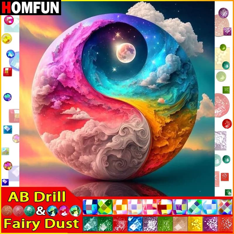 HOMFUN Fairy Dust AB Diamond Painting Full Square/Round Diamond "Scenery Moon Clouds" Pattern Embroidery 5D Rhinestone Painting