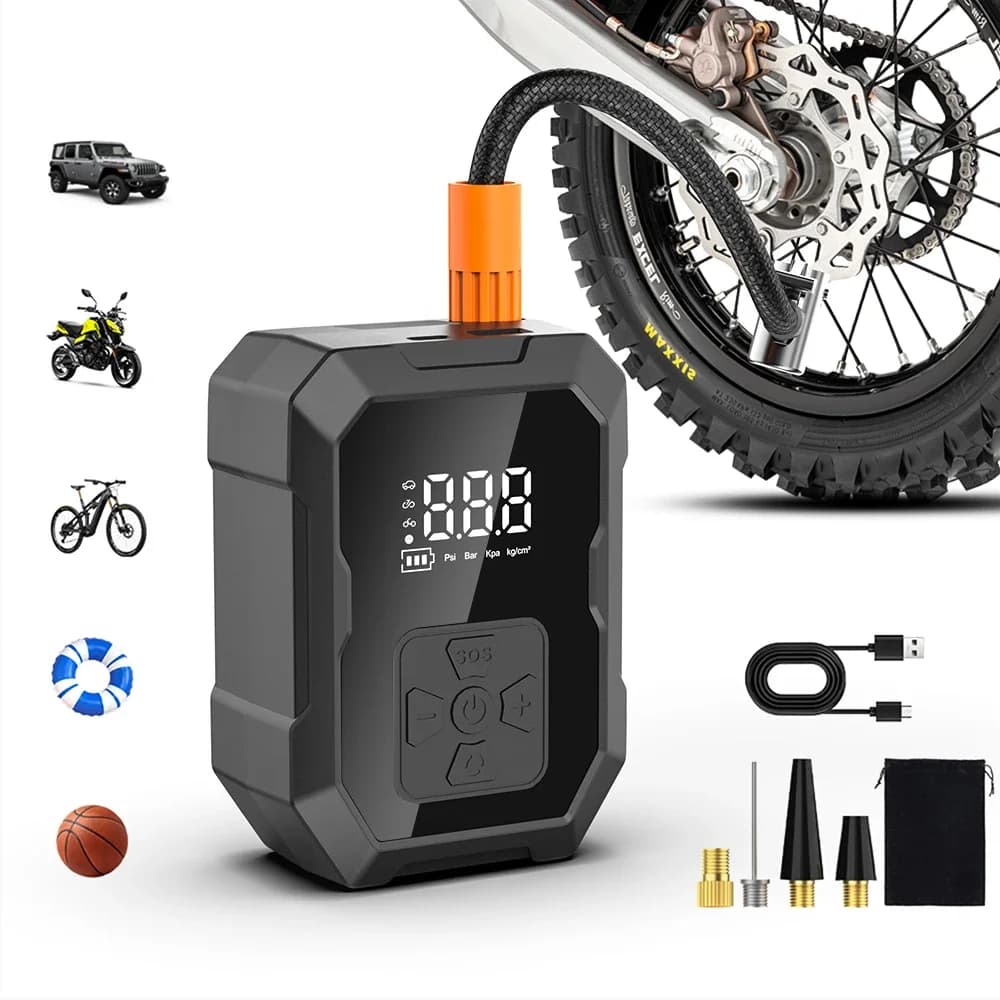YIJU Pompa di Aria per Pneumatici Senza Fili Gonfiatore Elettrico Portatile per Moto Auto Bicicletta Compressore Pallone da Calcio Gonfiatore Pompa Strumenti