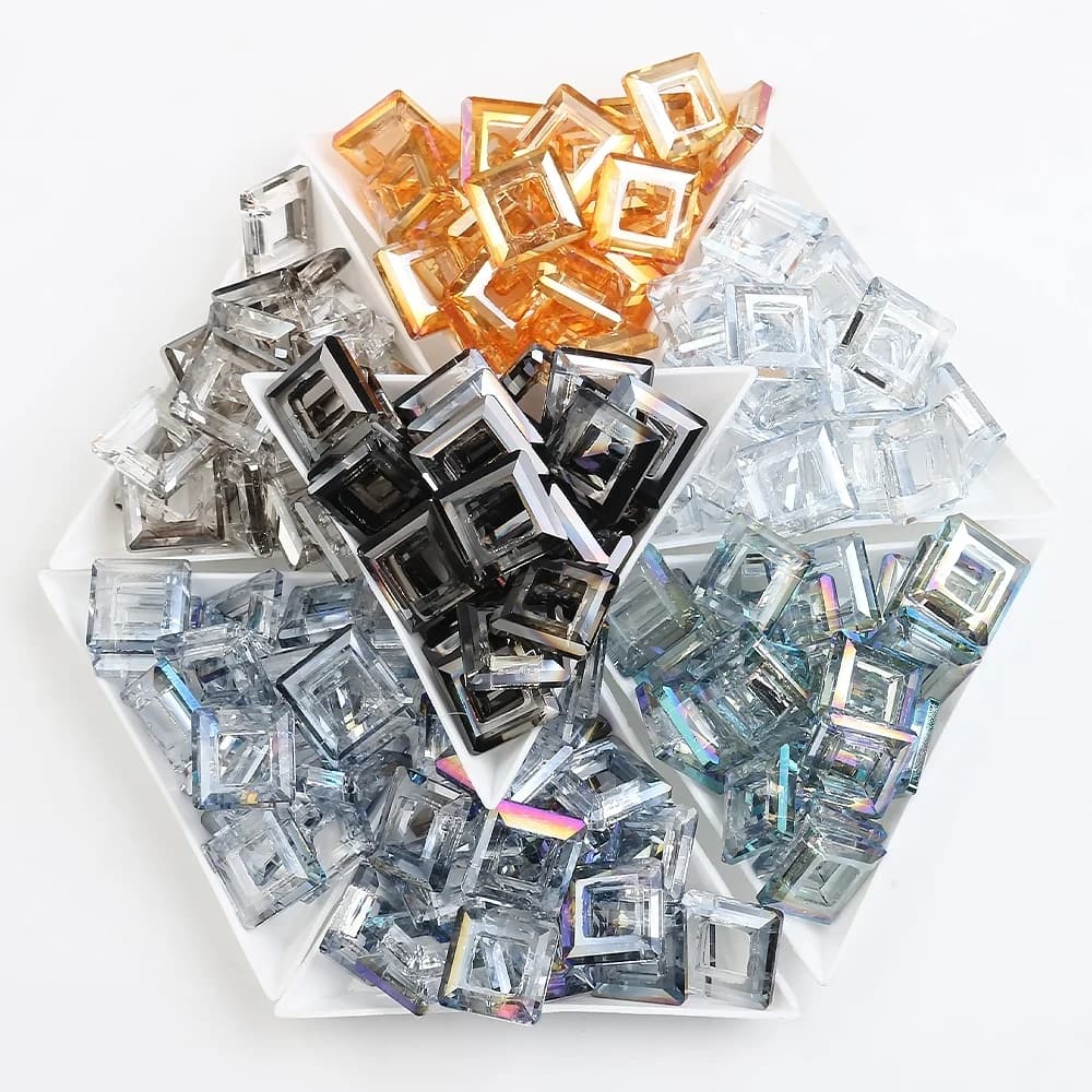 10 Pcs 14mm Crystal Square Hollow Ring Big Hole Loose Spacer Beads For DIY Making Earing Necklace Jewelry Crafts Nail Decoration