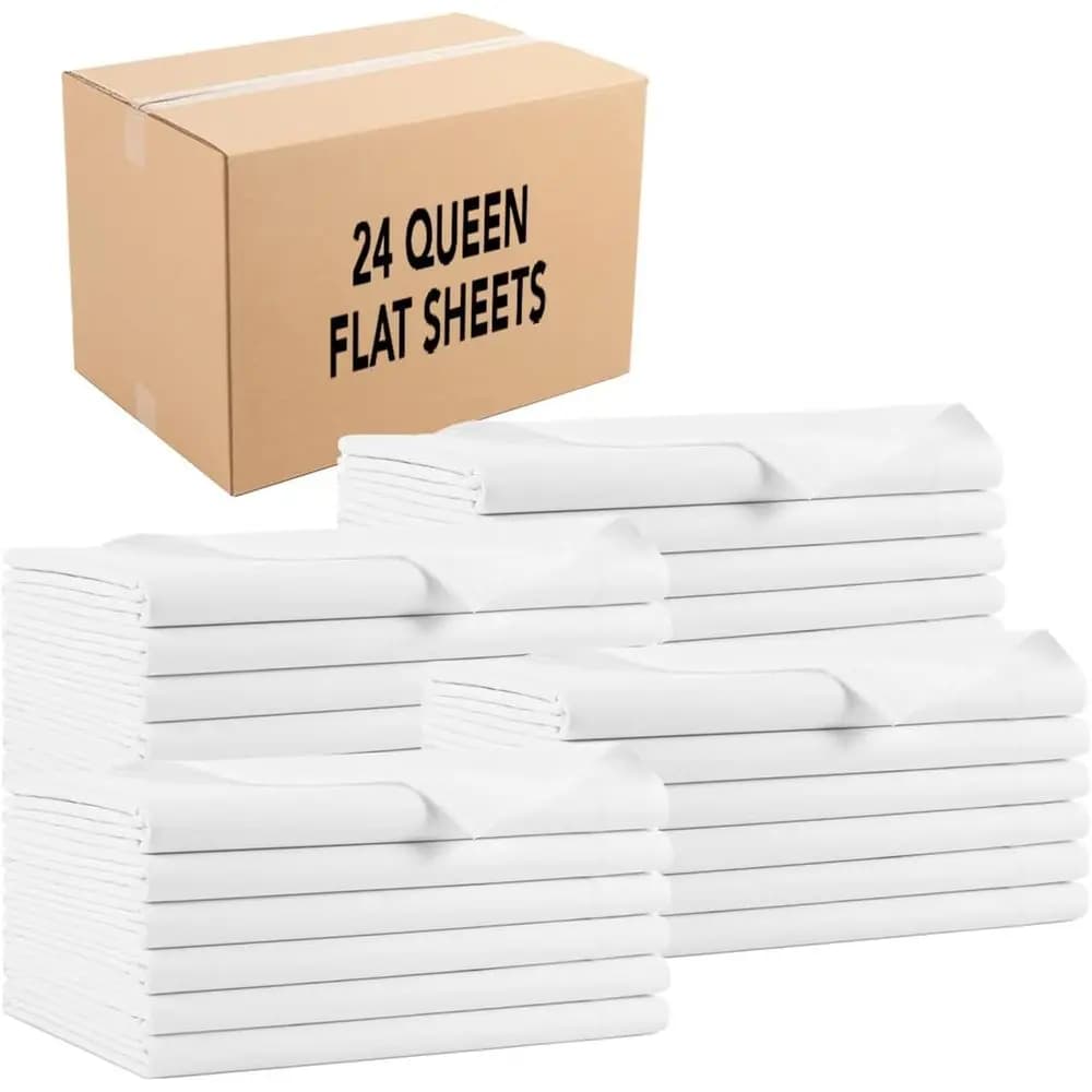 Arkwright Bulk Twin lat Bed Sheets - Case o 24 - Sot Hypoallergenic Cotton Blend Top Sheet Only, Hotel Collection Bedding or Hos