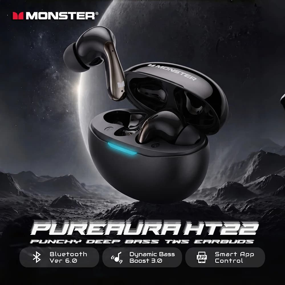 Monster HT22 Poweful Deep Bass Bluetooth 6.0 Earphone Ture Wireless Earbuds IPX4 Waterproof Sport TWS Bluetooth Ear Bud with APP