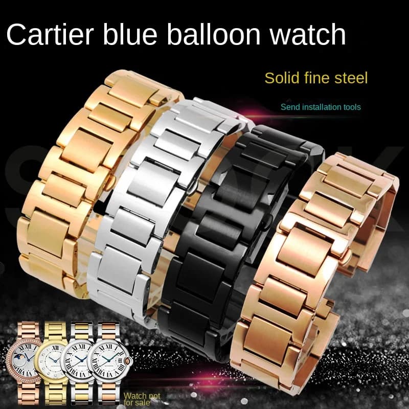 Cinturino in acciaio inossidabile da donna per uomo in metallo per bracciale a catena con cinturino a palloncino blu Cartier 14-8 16-8 18-11mm 20-12mm 22-14mm