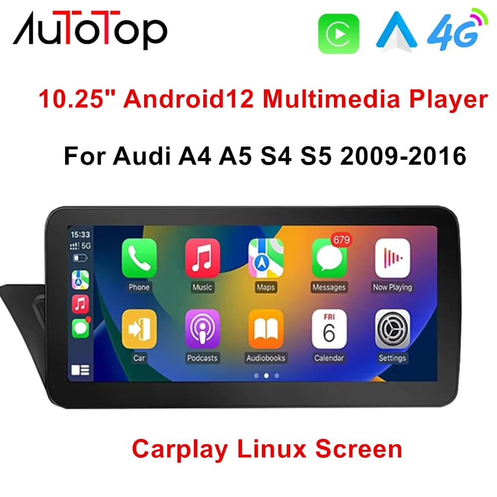 AUTOTOP 10.25 "Android 12 Carplay Linux Schermo Lettore multimediale per auto per Audi A4 S4 A5 S5 2009-2016