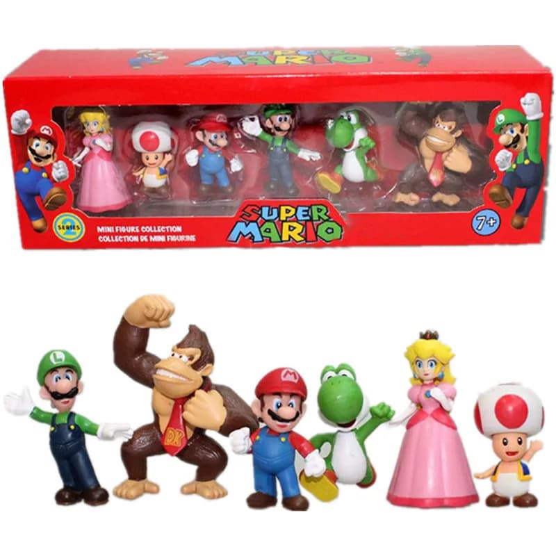 Disponibile Super Mario Bros Action Figure in PVC Giocattoli Bambole Modello Set Luigi Yoshi Donkey Kong Fungo per Bambini Regali di Compleanno