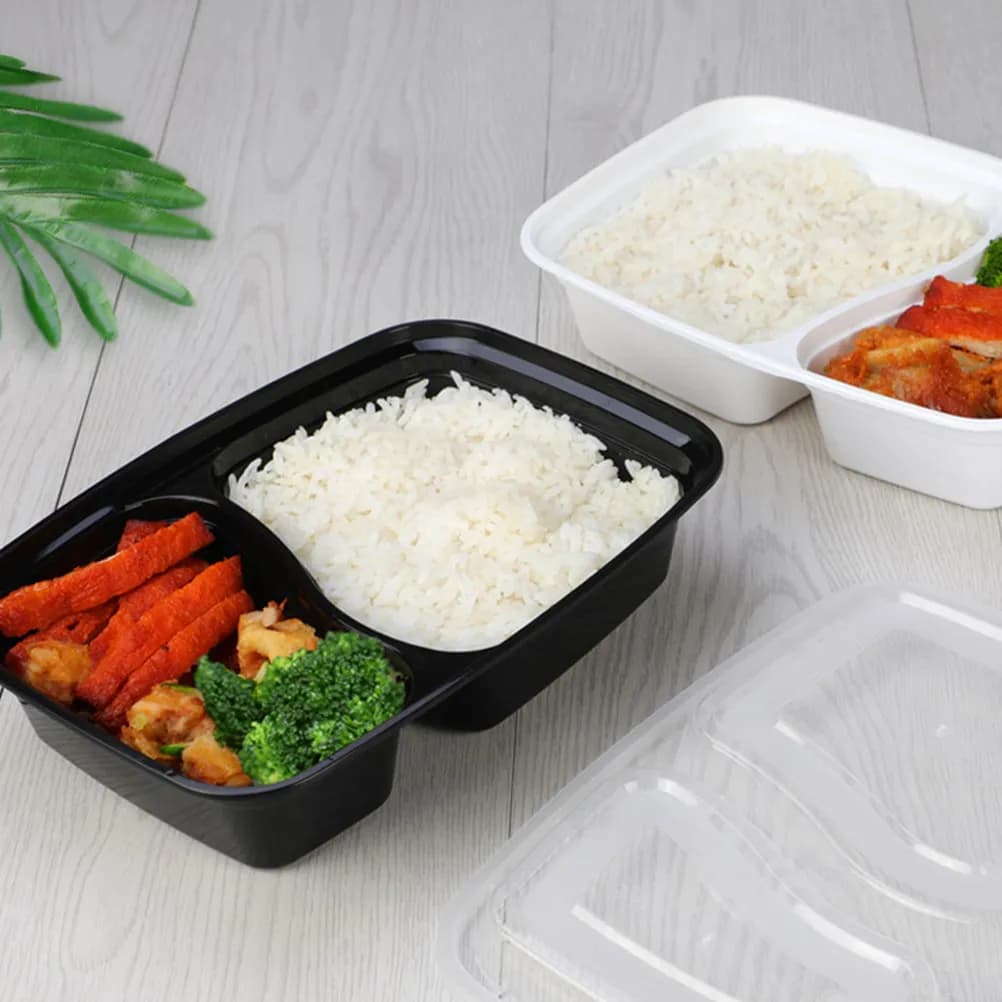 20 contenitori monouso per la preparazione dei pasti, contenitori per fast food a 2 scomparti, contenitori per il pranzo impilabili da 1000 ml, adatti al microonde e al congelatore, neri