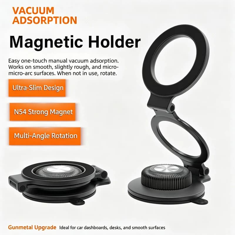 Car Phone Holder for Magsafe Vacuum Adsorption Strong Magnetic Bracket Adjustable 360° Rotation Alloy Stand for iPhone Samsung