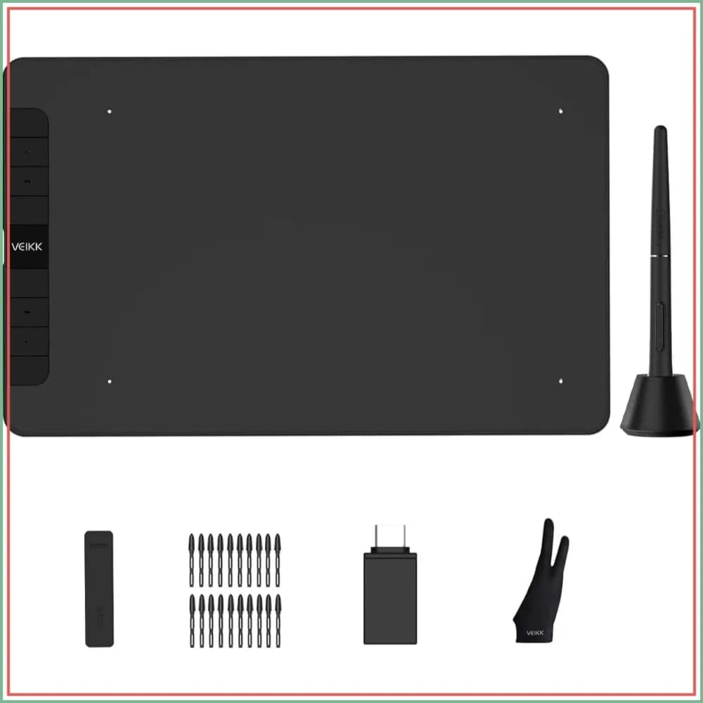 10x6 Inch Graphics Tablet with 8 Shortcut Keys, 8192 Levels Battery Free Pen, Tilt Function for Digital Art