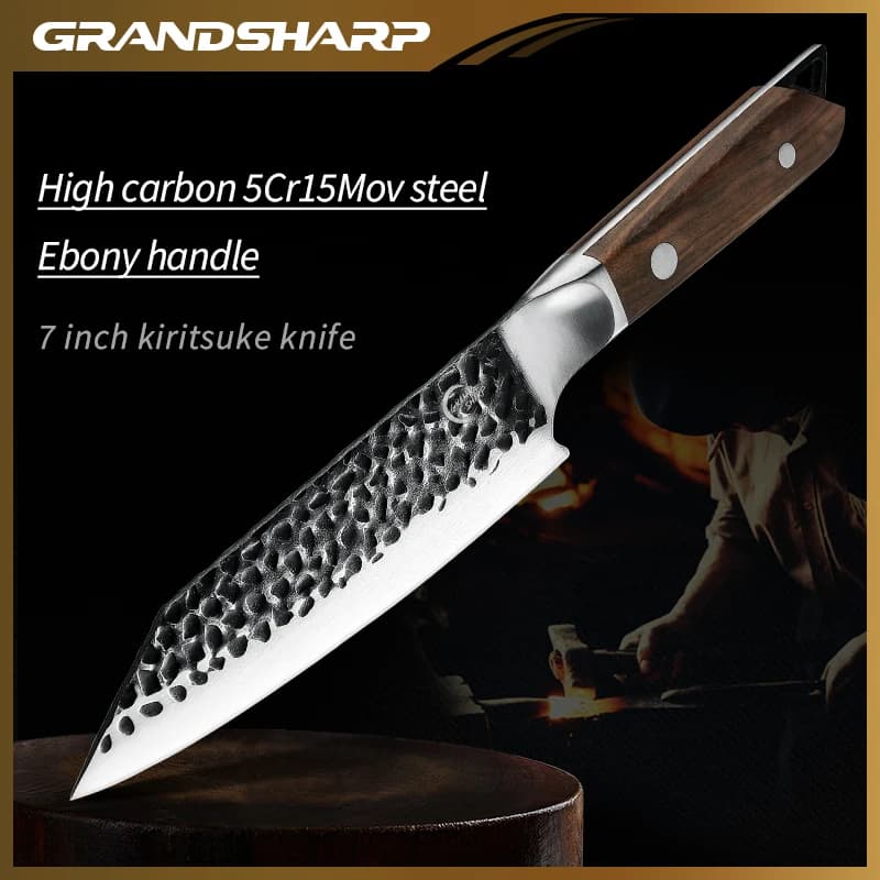 Professional chef knive Kiritsuke 7 inch high carbon steel kitchen knife 5Cr15Mov cutting tool GRANDSHARP