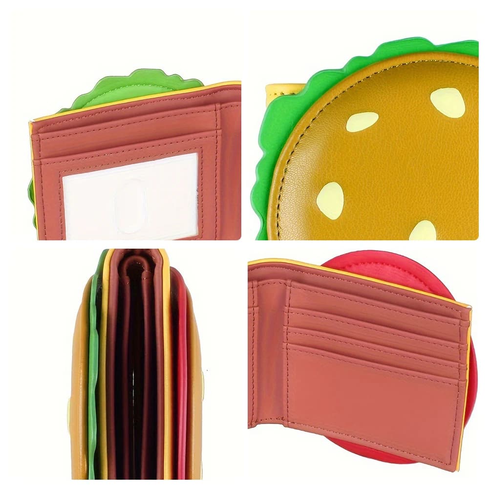 Portafoglio a Forma di Hamburger con Protezione RFID, Porta Carte di Credito in Pelle PU, Piccolo Portafoglio per Donne e Ragazze