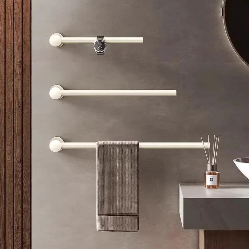 Space-Age Aluminum Minimalist Towel Rack, Gunmetal Gray Bath Towel Rack and Slipper Holder, Single-Rod Off-White Shelving Rod