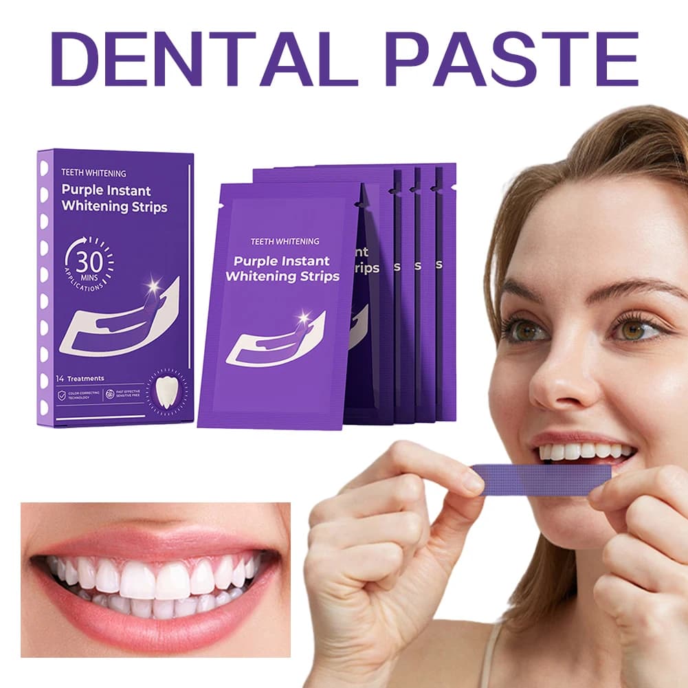 14 pairs purple whitening strip kit for sensitive teeth that instantly neutralizes yellow tones for brighter teeth for men and women