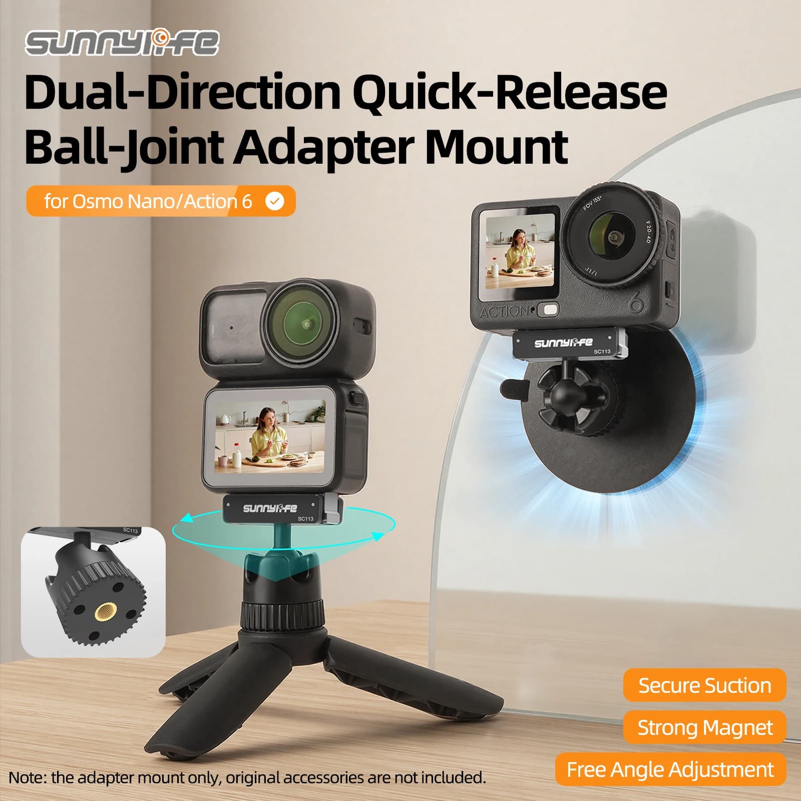 Two-way magnetic quick release ball head Sunnylife for DJI Osmo Nano/ACTION 6 Action Camera Accessories