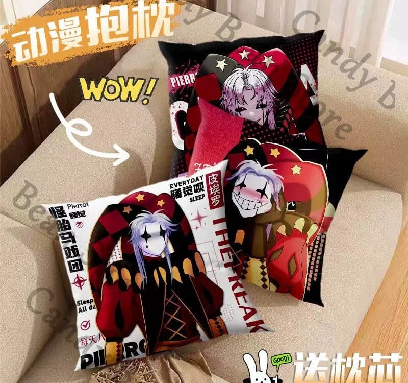 Anime ‌The Freak Circus Pierrot Harlequin Cosplay Fluffy Printing Throw Pillow Cartoon Couch Pillows Back Cushion Adorn Gift