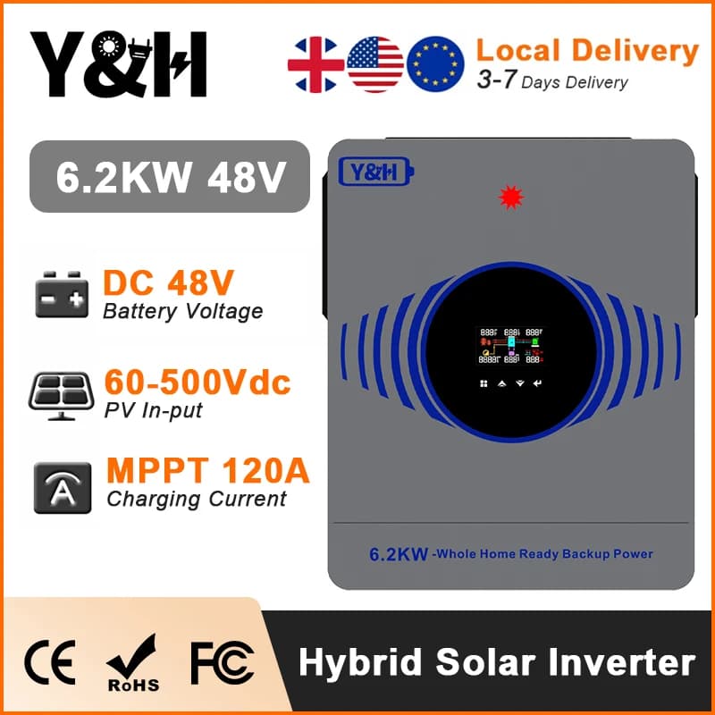 [Consegna Rapida] Inverter Solare Ibrido Y&H 6.2KW 4.2KW 2026 24V 48V 220Vac On/Off Grid con Caricatore Solare MPPT 120A