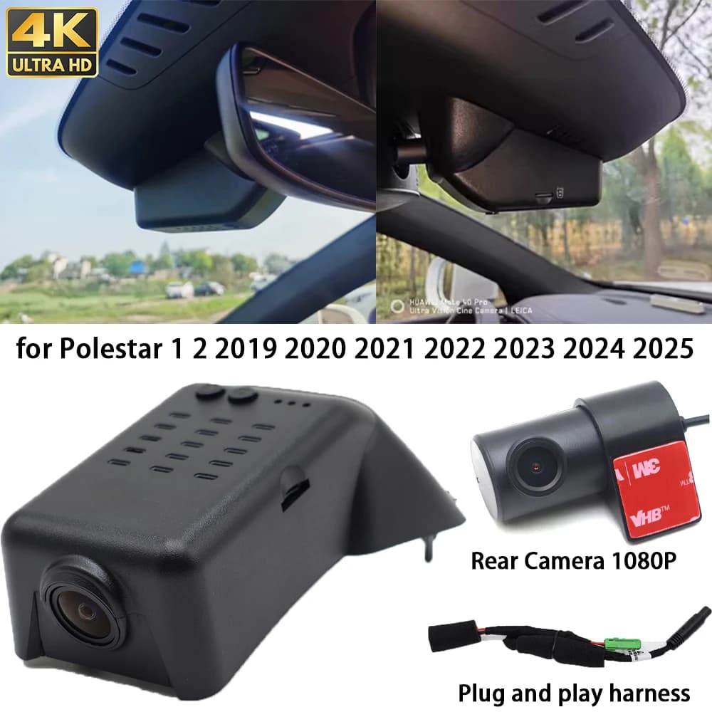 For Polestar 1 2 2019 2020 2021 2022 2023 2024 2025 4K Dash Cam Front Camera Rear DVR Plug and Play Video 24 hours registration