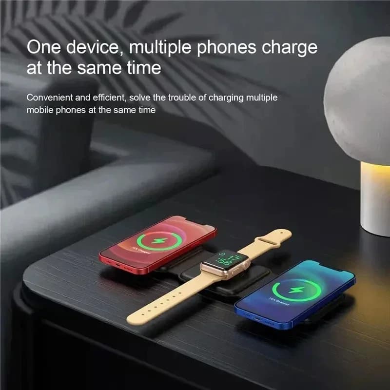Caricatore Wireless Magnetico Portatile 3 in 1 per iPhone 16 15 14 13 12 Pro Max, Apple Watch e AirPods, Stazione di Ricarica Rapida