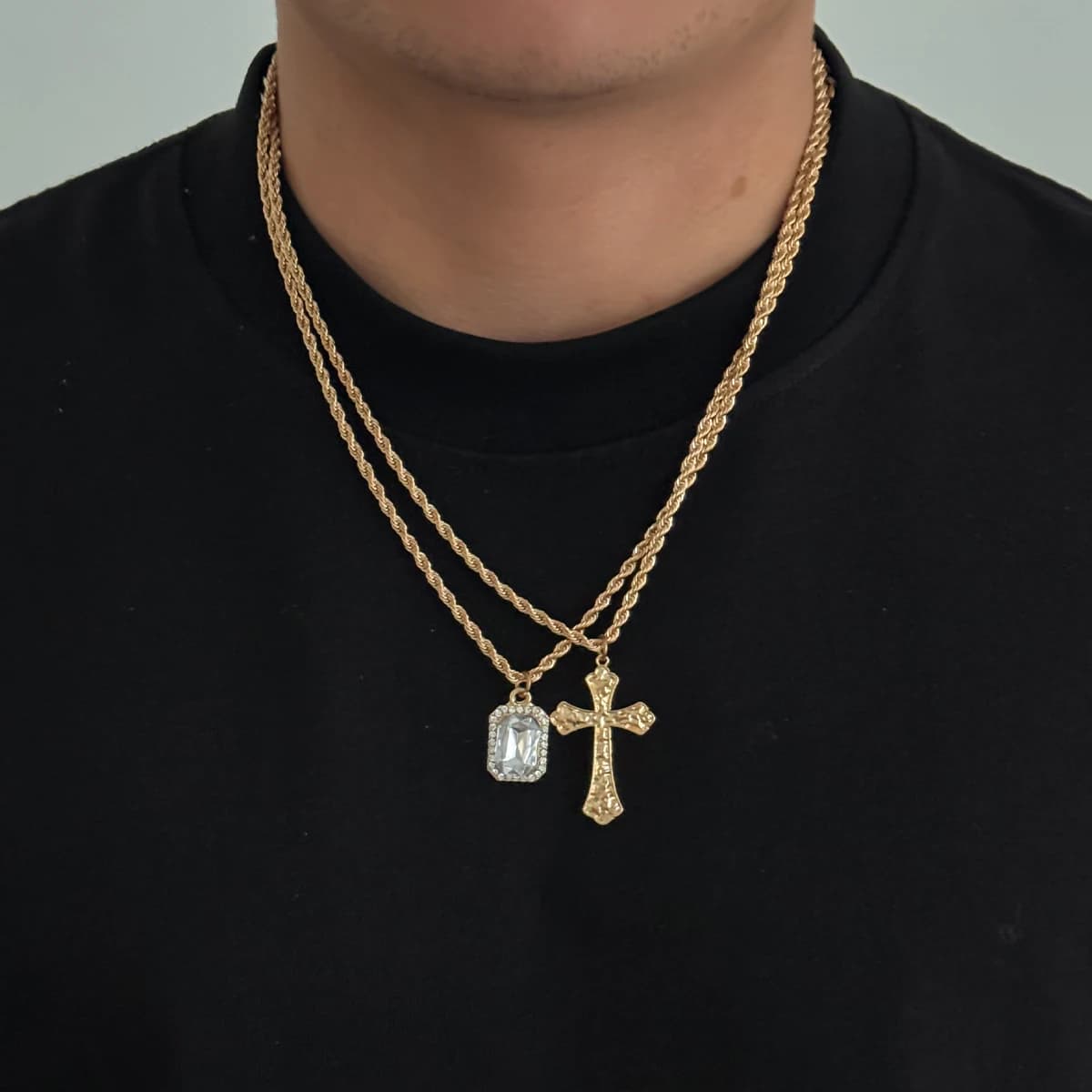 Ingemark 2 Pz/set Punk Squisito Strass Croce Collana con Pendente per Gli Uomini Alla Moda Creativo Catena di Collo in Metallo Coppia Gioielli Regalo