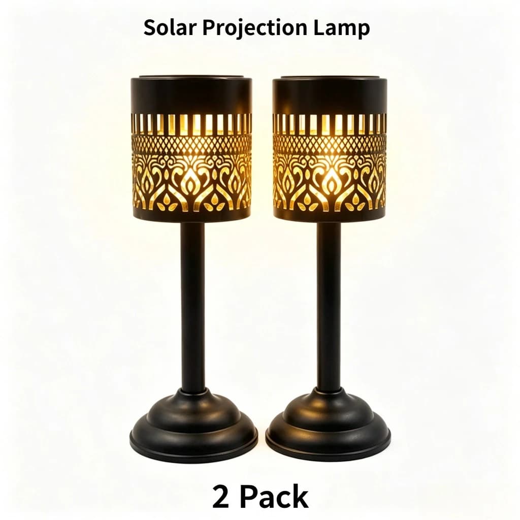 2pack Solar LED Outdoor Garden Lamp, Hollow Projection Table Light, Portable Stand Decor for Halloween Christmas Party