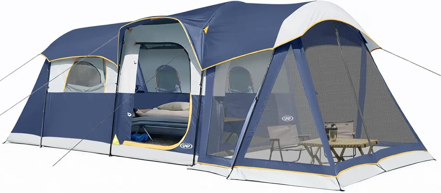 Tenda da campeggio per 8 persone con veranda zanzariera, tenda a tunnel impermeabile per campeggio familiare all'aperto, 20' x 9' x 80in