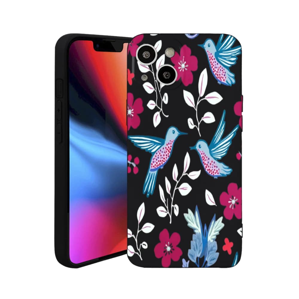 Floral Bird Pattern Phone Case With Vibrant Hummingbirds And Pink Flowers On Black Background Made Of Durable Matte Plastic For Women And Nature Lovers One Size Fits Most Smartphones Single Unit Packaging