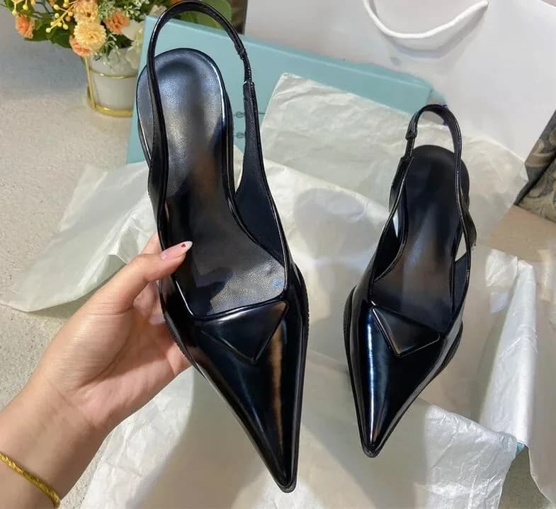 Sandali triangolari in pelle spazzolata da donna, scarpe slingback con tacco alto, calzature da donna per feste e matrimoni, taglie 35-40