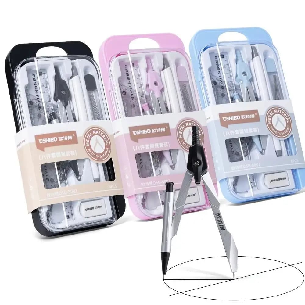 9PCS/Set Plastic Ruler Compasses Set Photochromic Eraser Protractor Propelling Pencil Straight Ruler Drawing Tool Students