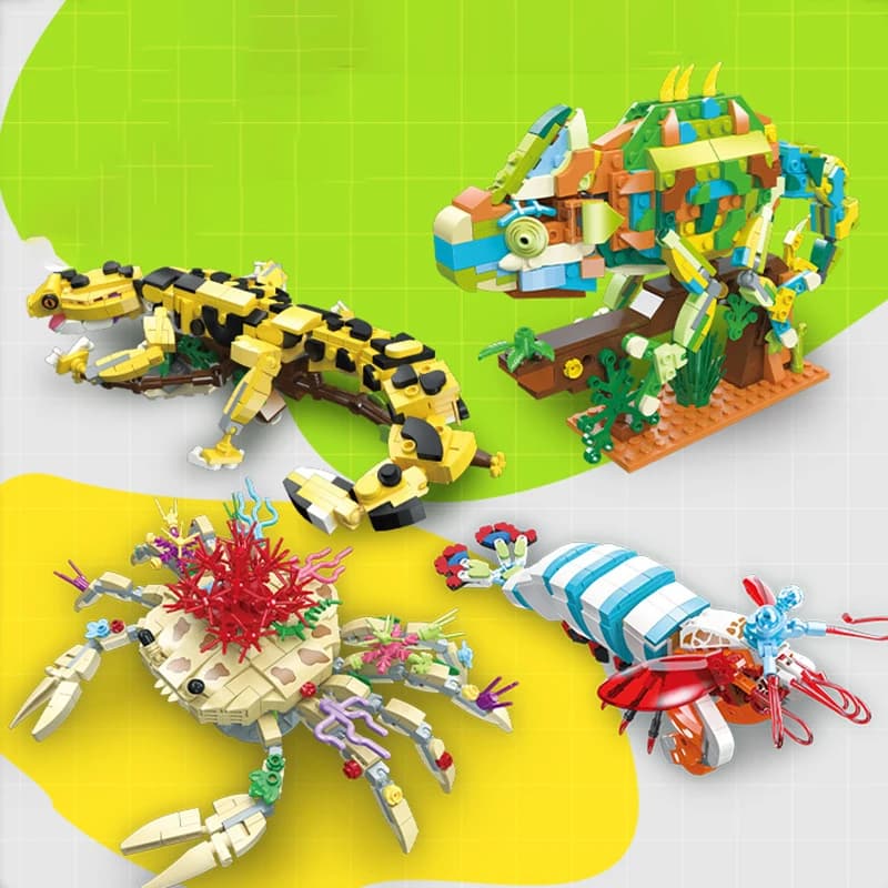 Animali biomimetici Gecko/camaleonte/mantis gamberetti/granchio mattoni modello MOC blocchi di costruzione giocattoli decorazioni per la casa regali