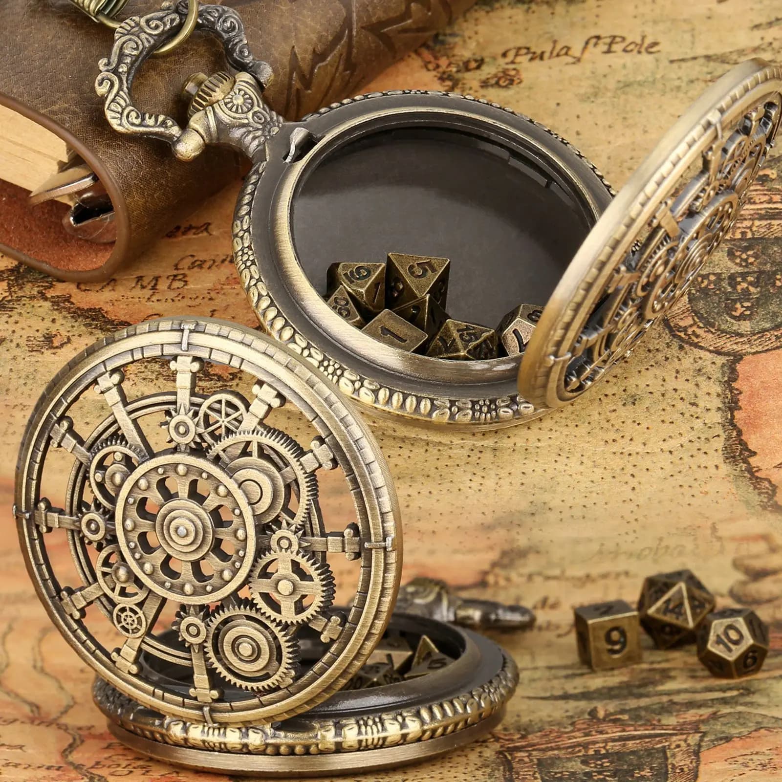 7Pcs Metal Polyhedral DND Dice Set with Pocket Watch Case Portable Mini Dice for Dungeons & Dragons Tabletop RPG Games