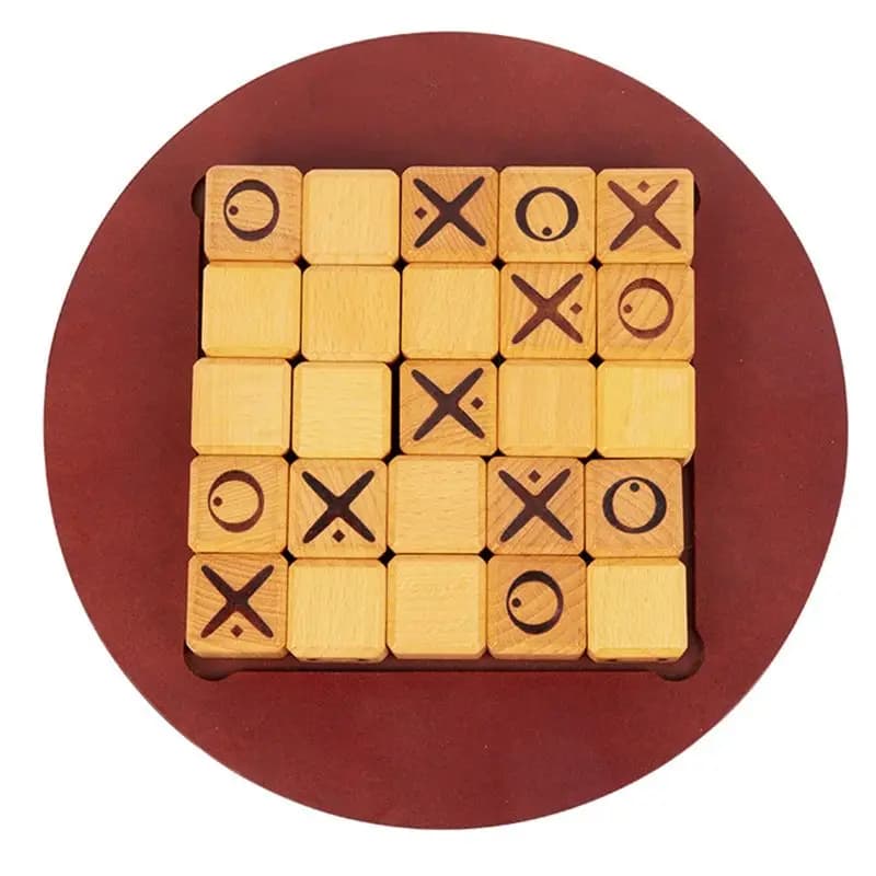 XO Chess Board Wooden Mini Tic-Tac-Toe Game Desktop Board-Games Interactive Educational Montessori- For Children