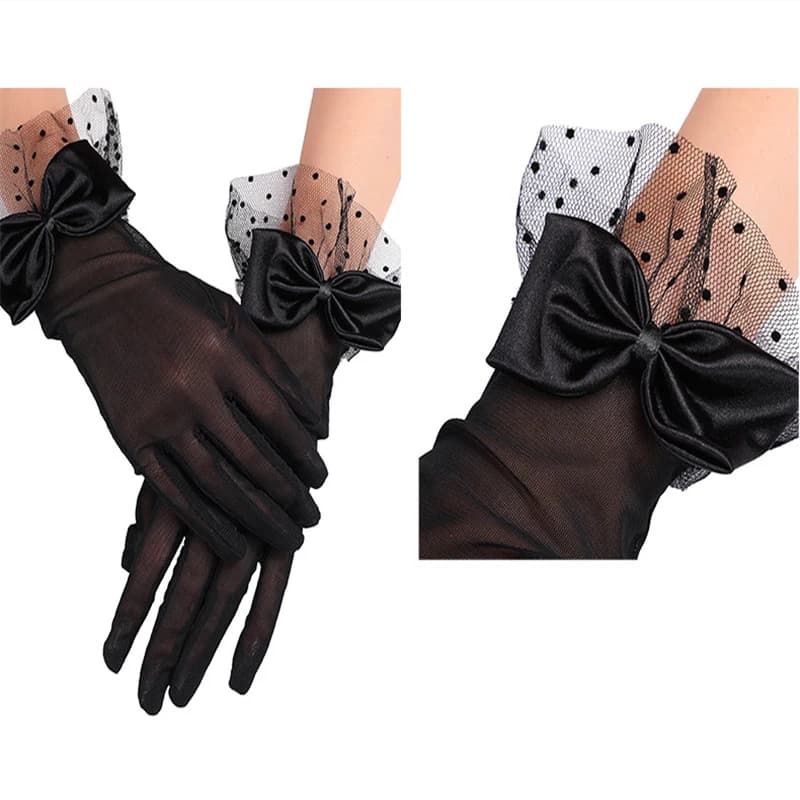 Women's Short Slim Summer Gloves in Elastic mesh with label elegant lace bow with UV protection riding gloves for cycling
