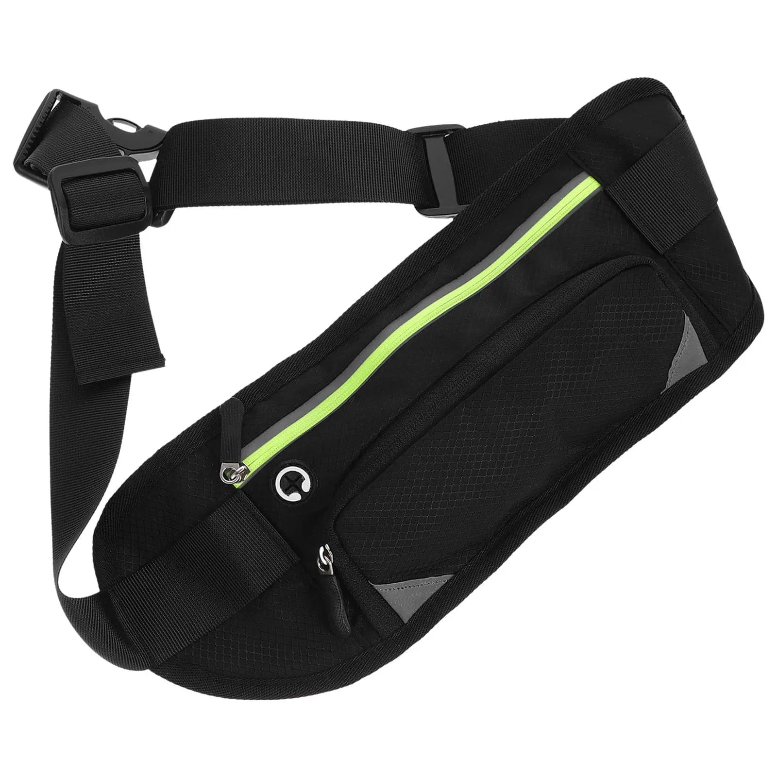 Sporty Waist Bag for Running, Hiking and Fitness, Adjustable Belt with Cellular Pocket with Hinge, Suitable for Phones Up to 6 Inches, Black