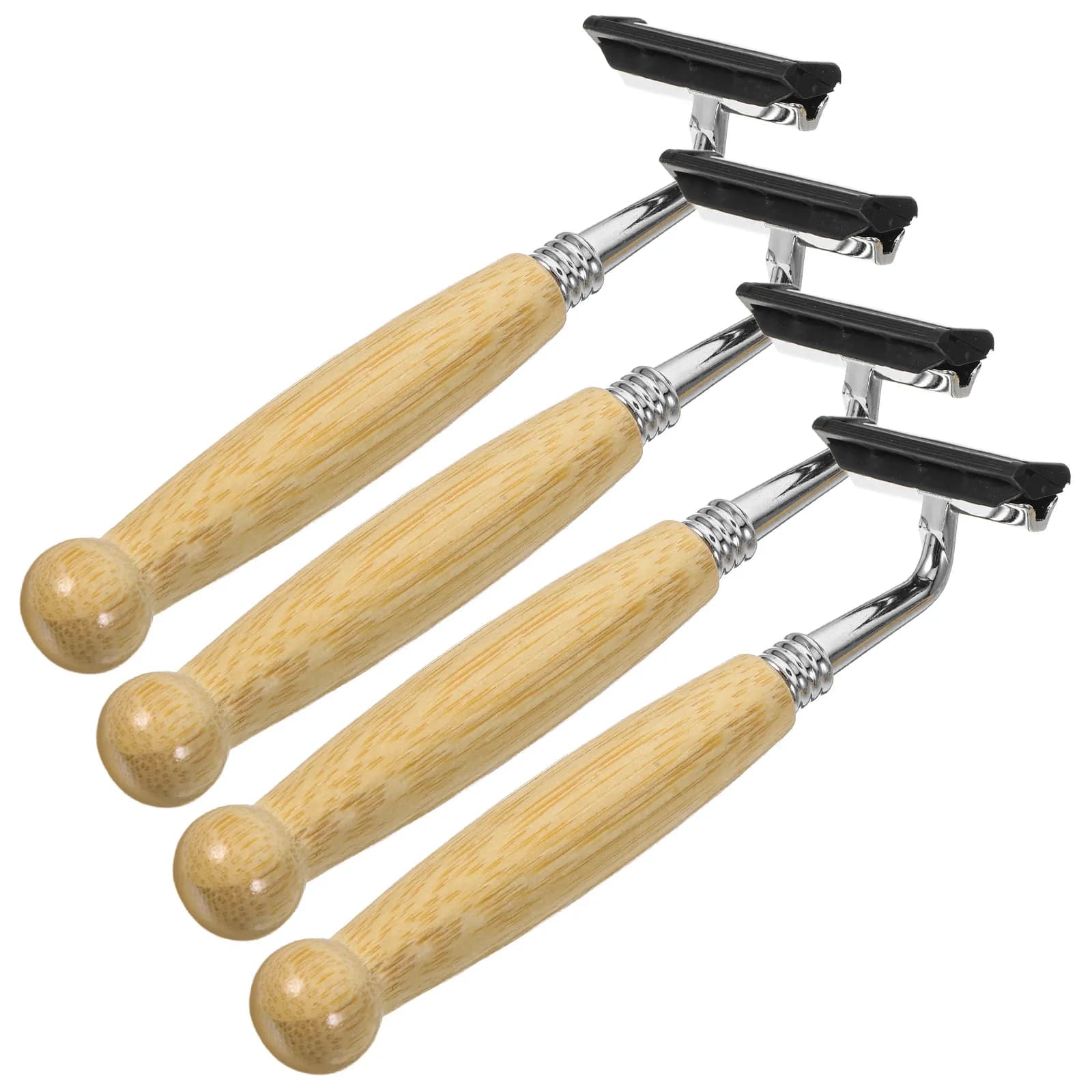 Set of 4 Razors Classic Stainless Steel Manuals with Bamboo Handle, for Lyscia and Precise Razor, Beard and Body Finisher