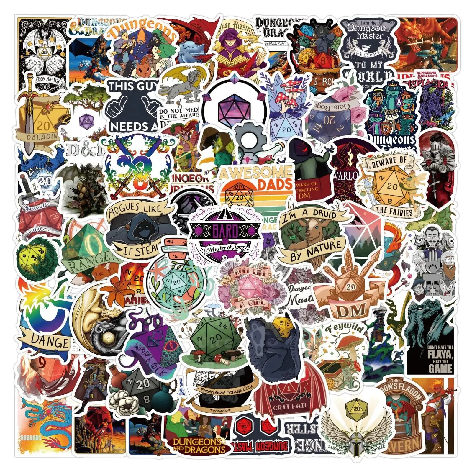 100 Pezzi Adesivi Dungeons & Dragons, Stickers D&D per Bottiglie d'Acqua, Laptop, Telefono, Scrapbook, Diario, Paraurti, Regali