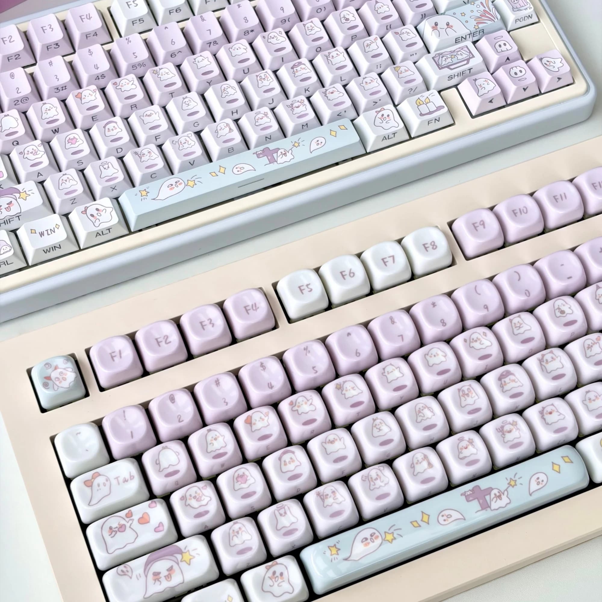 MAIMOOO Light Purple Cute Ghost Keycap PBT Custom Cherry MOA Profile Ceramic Texture Jelly Keycaps for Mechanical Keyboard