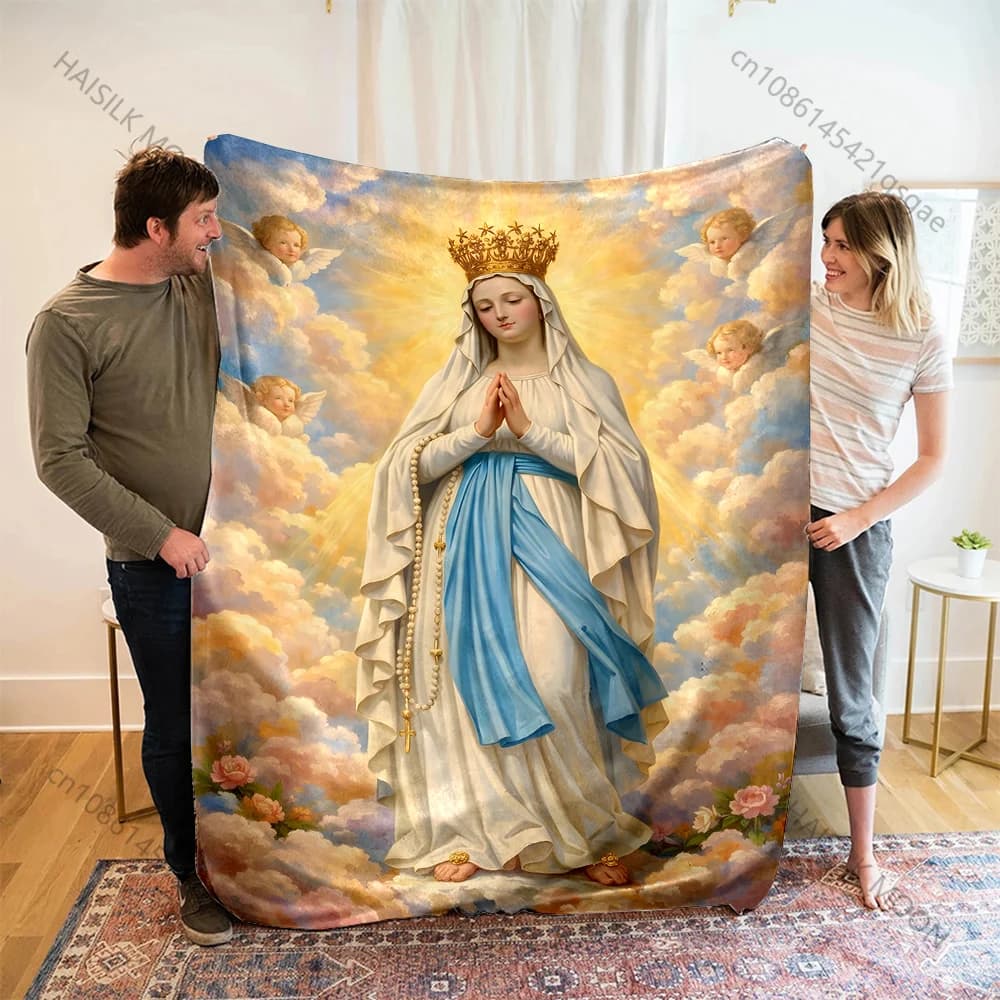 Coperta con stampa di una vergine che si preghia con abito blu-bianco, calda, morbida e soffice, per bambini e adulti, per divano, letto, viaggi, campeggio, camper.