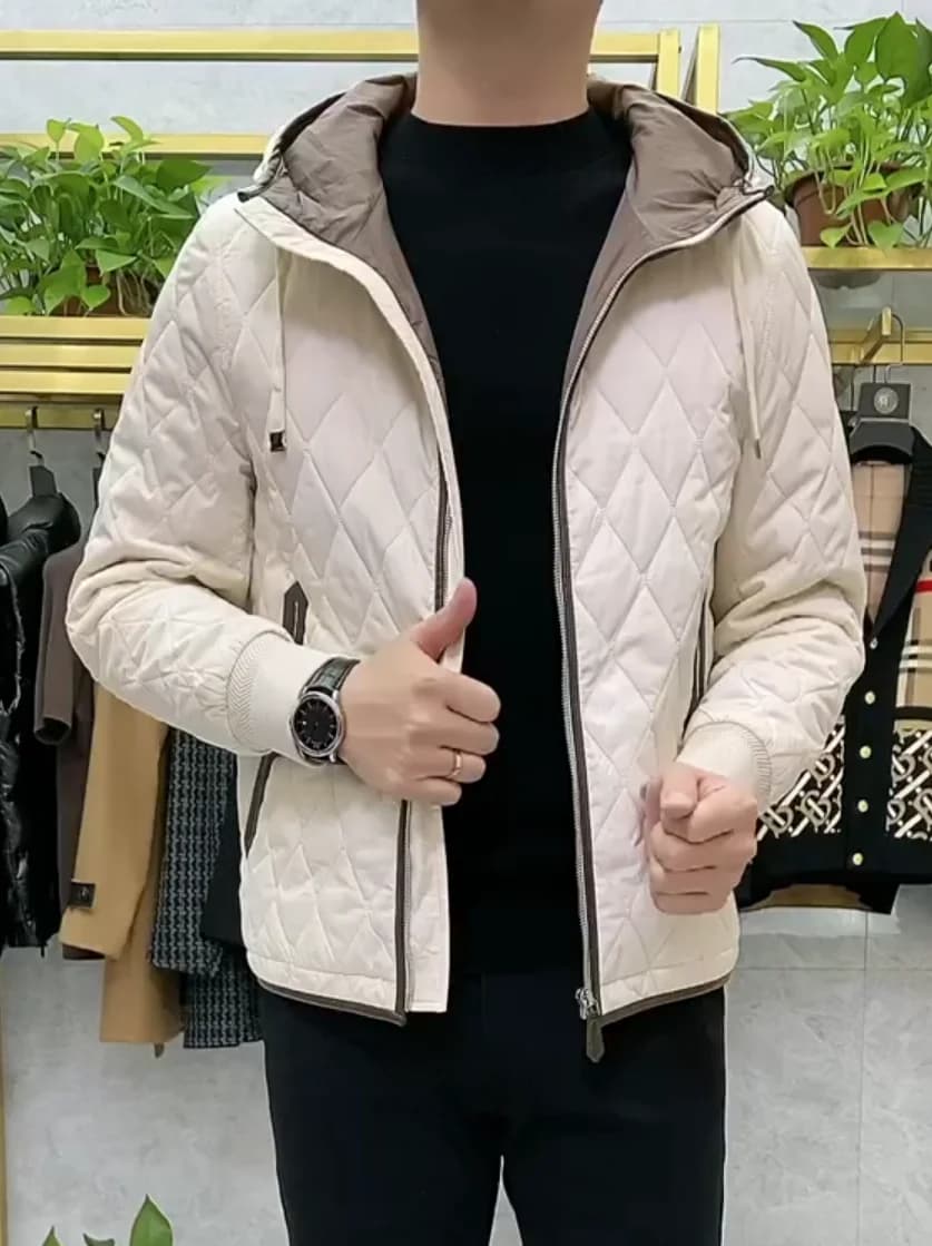 Giacca con Cappuccio in Cotone Sottile con Cuciture a Diamante per Uomo, Comoda e Versatile, Nuova Collezione Autunno Inverno, Sensazione Premium