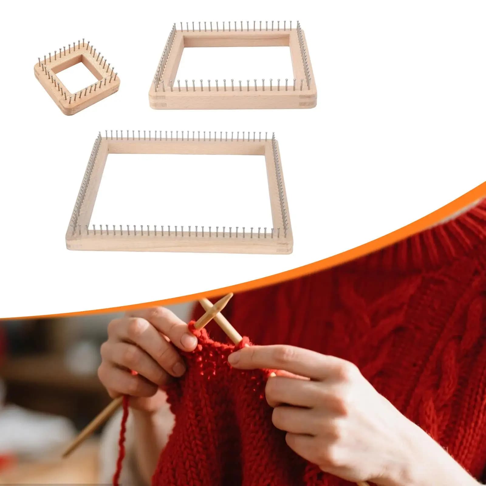 Portable Wood Knitting Loom Square Frame Weaving Tool for DIY Blankets Scarves Crochet Craft Supplies