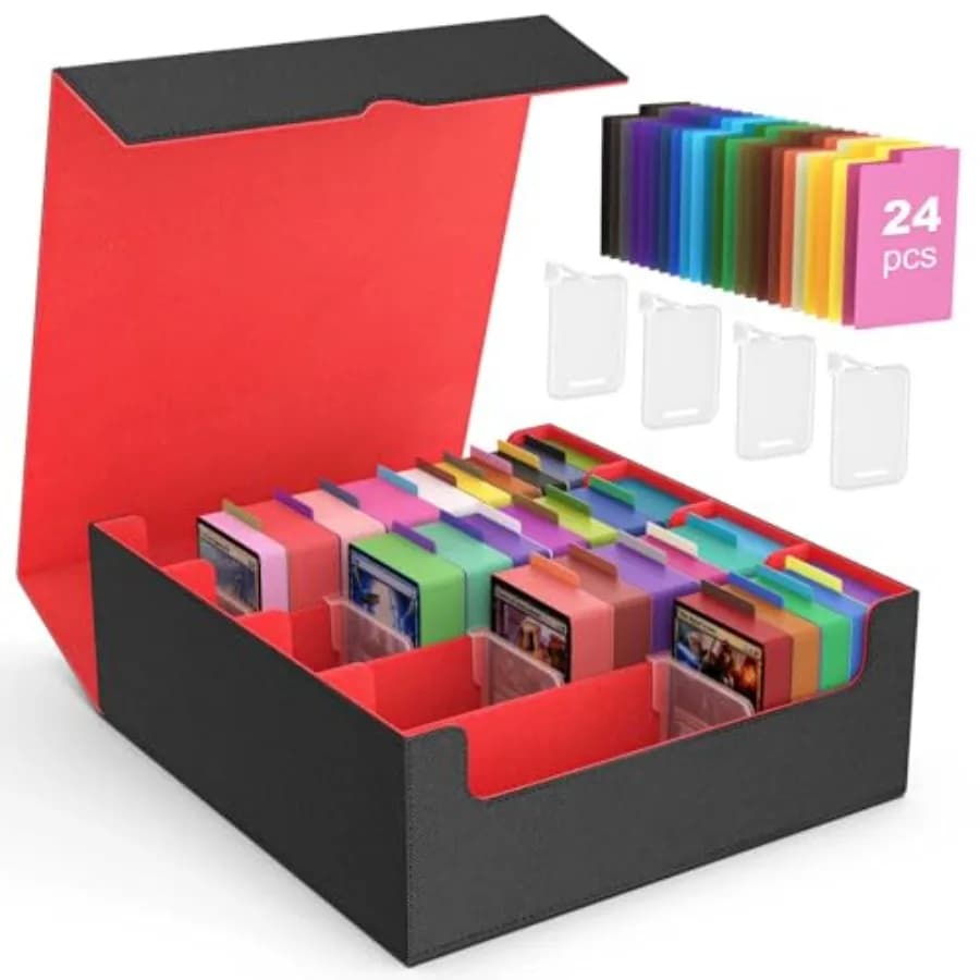 Scatola Porta Carte Collezionabili 3000+ MTG con 24 Divisori Colorati e 4 Supporti per Carte, Custodia per Mazzi Commander Adatta per M