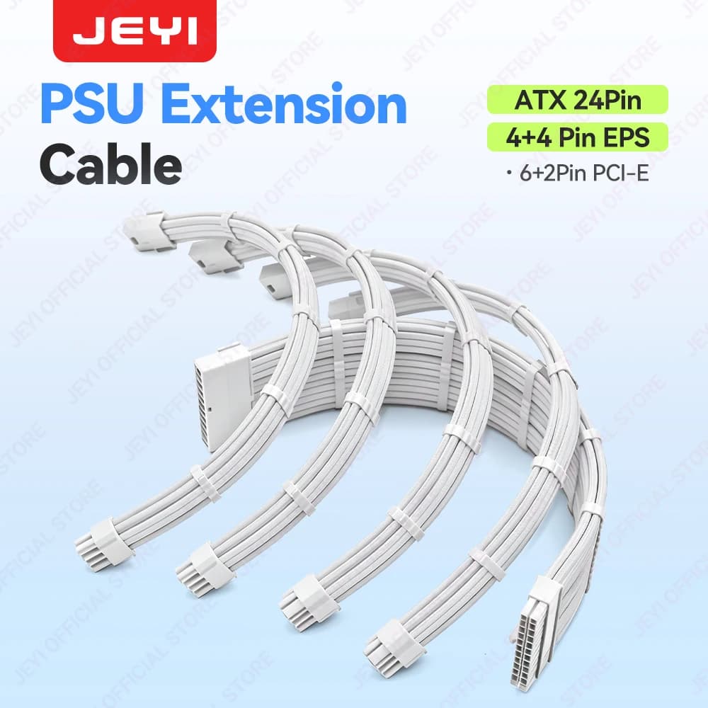 JEYI PSU Cavo di prolunga Kit-24Pin ATX + 8Pin EPS + 6+2Pin PCIe 18AWG Filo di rame Premium con pettini per cavi