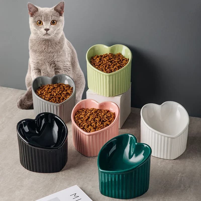 Slanted Ceramic Cat Bowl with Stand - Anti-Tip Elevated Cat Food Dish for Neck Protection, Cute Pet Feeding Bowl dogs universal