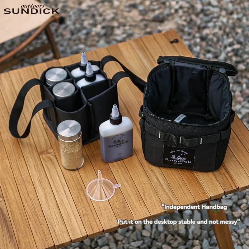 SUNDICK Bottiglia per condimenti da esterno, scatola per condimenti da cucina portatile, set di barattoli per condimenti per barbecue liquido solido da picnic, utensili